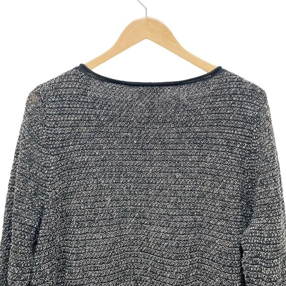 Eileen Fisher Sweater Black Knit Crochet Overlay Organic Linen Cotton Size Large - Picture 5 of 9